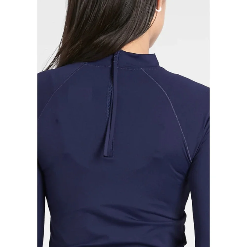 Athleta S dress blue navy North Point Rash Guard long sleeve swim bathing suit